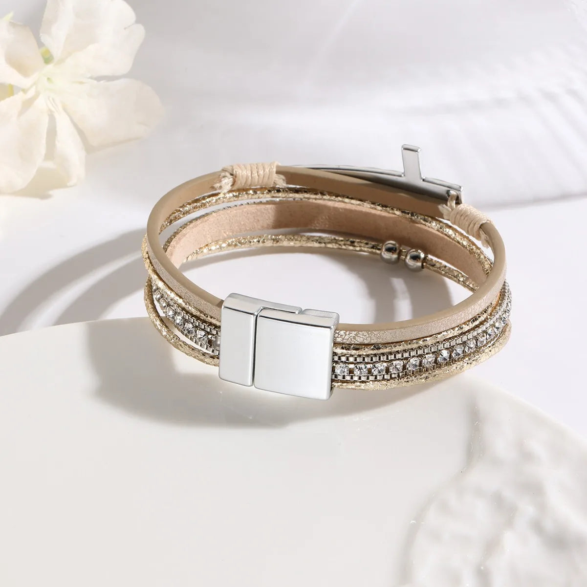 Bohemian Vinatge Cross Blessed Multi-layer Bracelet With Magnetic Clasp For Men and Women Friends Leather Bracelet Jewelry