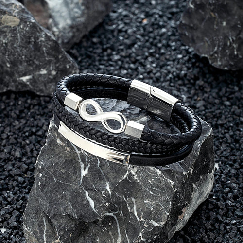 Charm Infinity Leather Bracelet For Mens Multi-Layers Handmade Stainless Steel Mbius Strip Bangles Male Accessories Lover Gifts