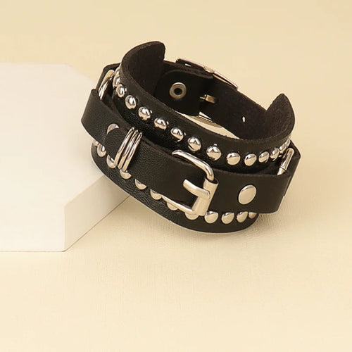 1Pc Hip Hop Men Goth PU Leather Wristband bracelet en cuir Vintage Cosplay Rock Spikes Rivet Chunky Cuff Black браслеты